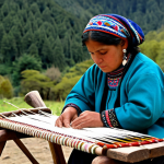 **

"A Mapuche weaver, fully clothed in traditional, modest attire, working on a loom outdoors. The scene features a natural background of forests and mountains in Southern Chile.  The textiles display intricate geometric patterns and vibrant, natural dyes.  Safe for work, appropriate content, professional photography, perfect anatomy, correct proportions, natural pose, well-formed hands, proper finger count, natural body proportions, family-friendly, high quality."

**